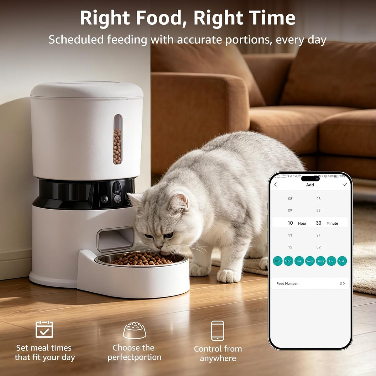 Automatic Cat Feeder with 2K Dual Cameras, 5G Wifi Smart Cat Food Dispenser with Night Vision 4MP, 2-Way Audio, App Control, 4L Auto Pet Feeder for Cats, Small Dogs & Multi-Cat Families