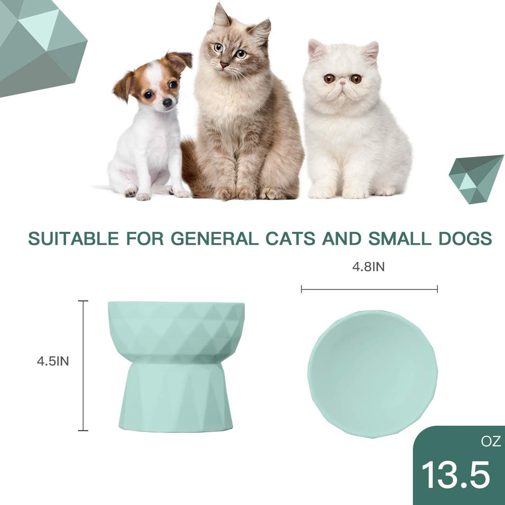 Cat Bowls,Ceramic Cat Bowls anti Vomiting,Raised-Cat Food and Water Bowl Set for Cats and Small Dogs,13.5 Oz,Green