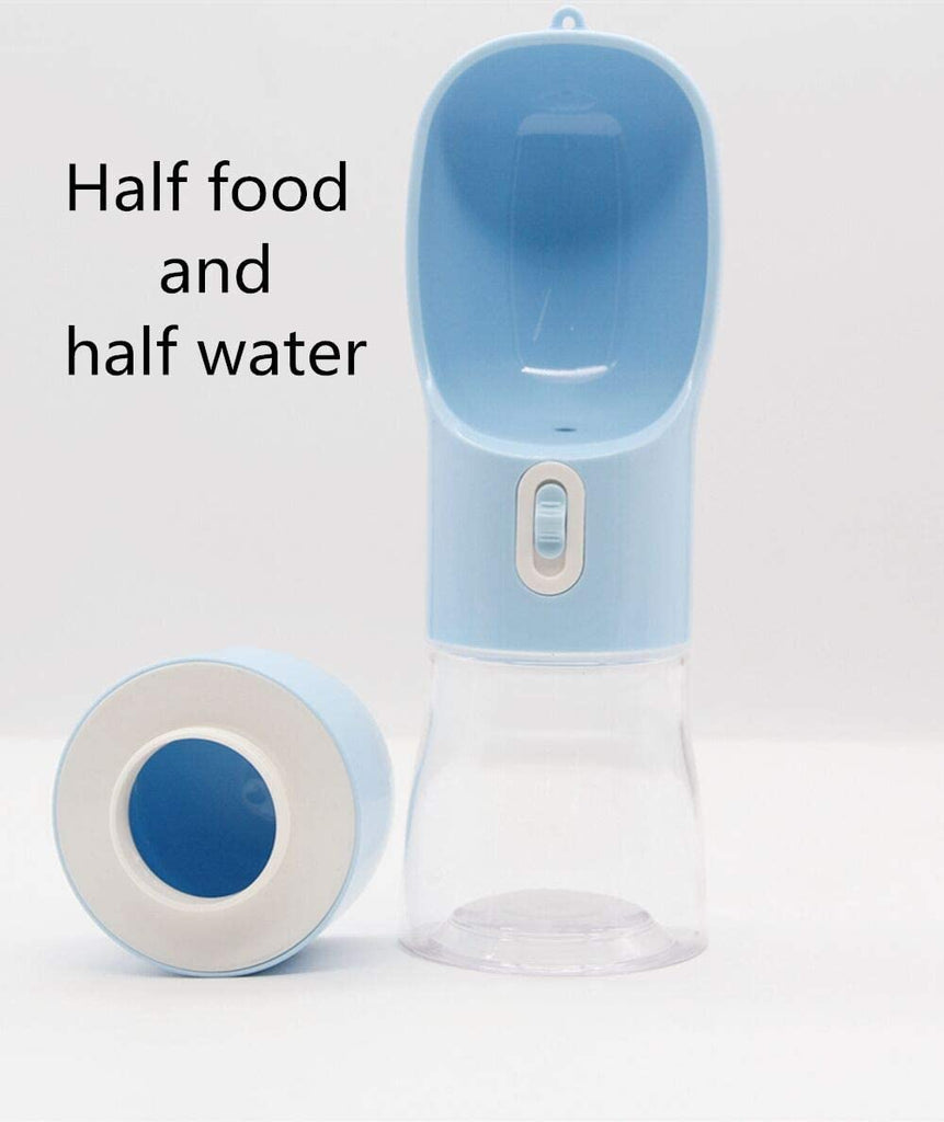 Outdoor Dog Water Bottle Dispenser - Leak Proof Water Bottle for Dogs on the Go with Food Container Multifunctional Travel Dog Water Bottle（Blue）