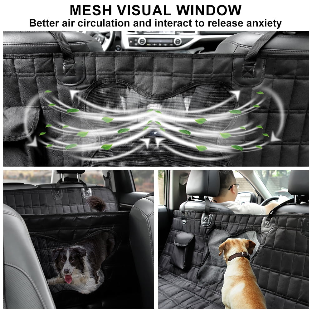 Dog Car Seat Cover for Back Seat with Side Flaps and Mesh Window, Waterproof Anti-Scratch Nonslip Dog Hammock for Cars, Trucks and Suvs, Black