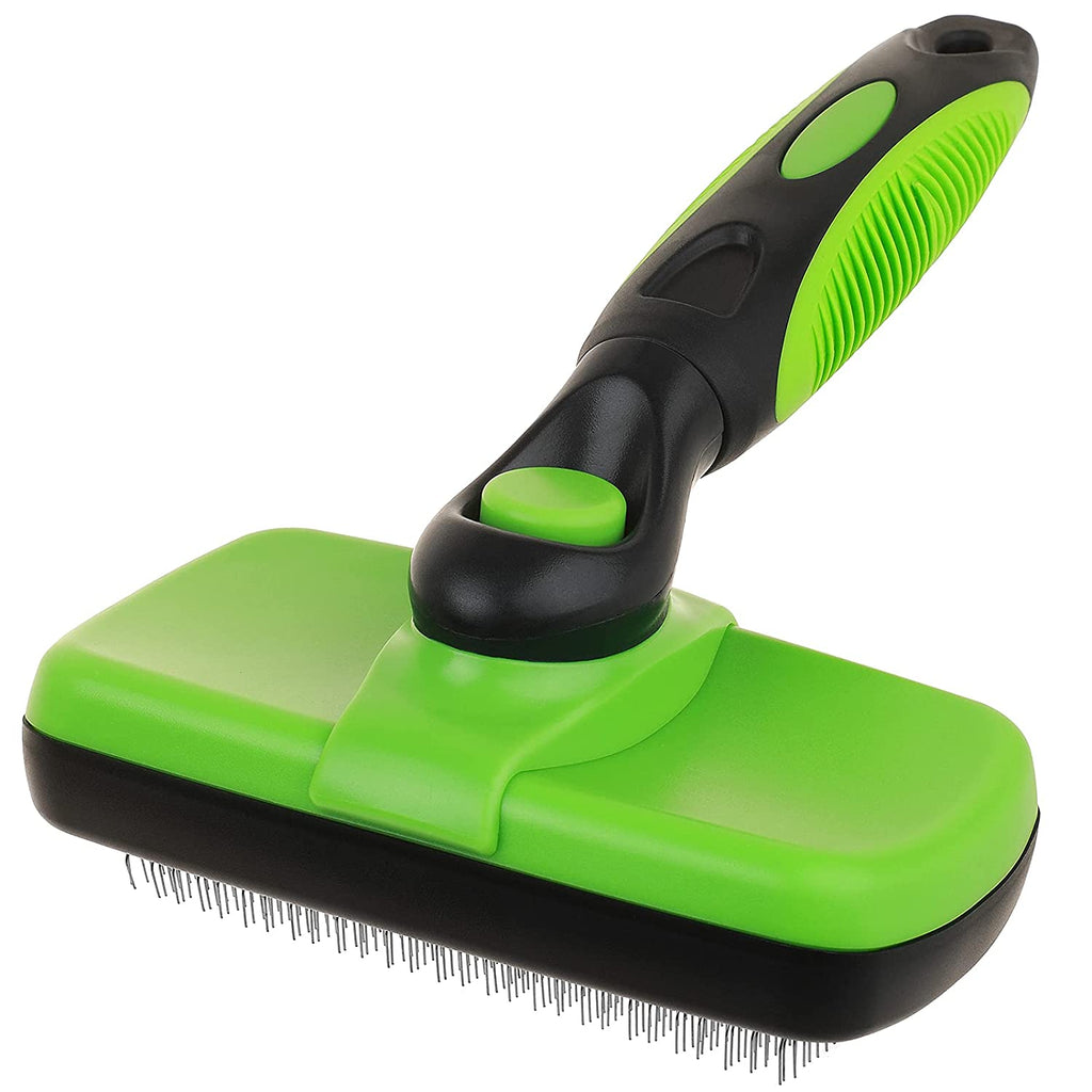 Smartlife Pet Grooming Brush Self Cleaning Slicker Brushes for Dogs and Cats Long & Thick Hair Best Pet Shedding Tool for Grooming Loose Undercoat,Tangled Knots & Matted Fur (Green)