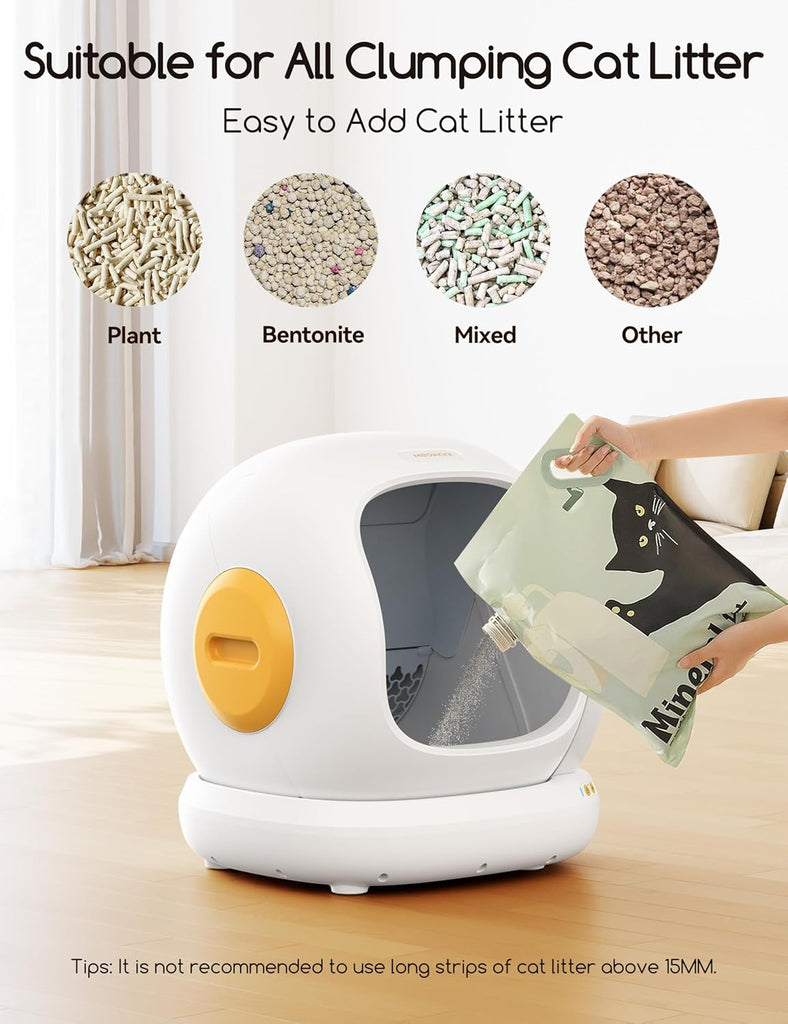 Self-Cleaning Cat Litter Box, 75L Extra Large Open Automatic Cat Litter Box for Multi Cats, Integrated Safety Protection/App Control/Odor Removal Smart Litter Box with Mat & Liner