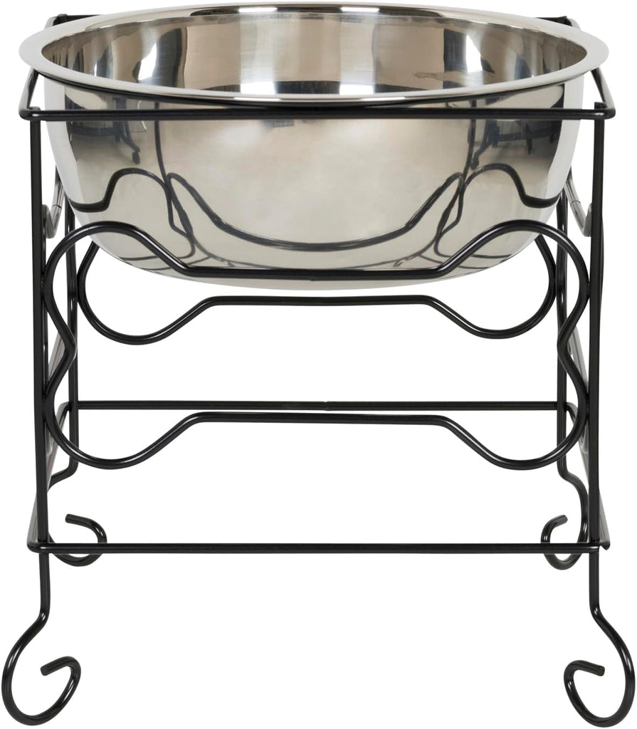 Elevated Stainless Steel Dog & Cat Bowl with Black Wrought Iron Stand, 10-Inch (10.75 Cups)