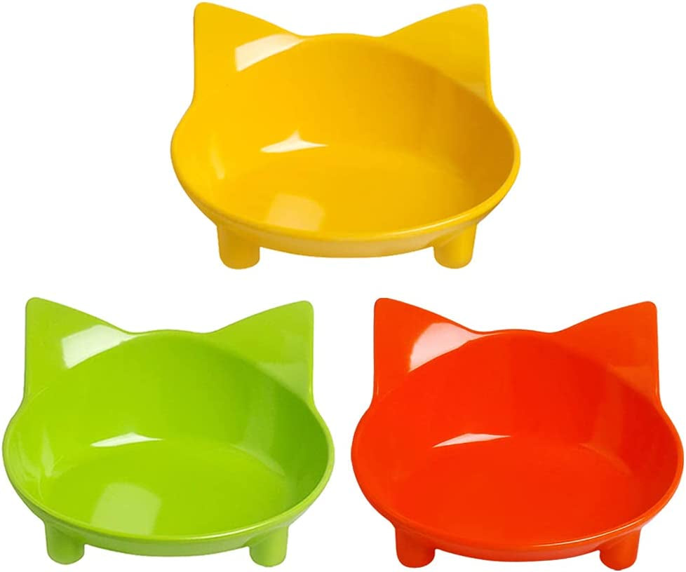 Cat Bowl Cat Food Bowls Non Slip Dog Dish Pet Food Bowls Shallow Cat Water Bowl Cat Feeding Wide Bowls to Stress Relief of Whisker Fatigue Pet Bowl of Rabbits Puppy(3 Pack)