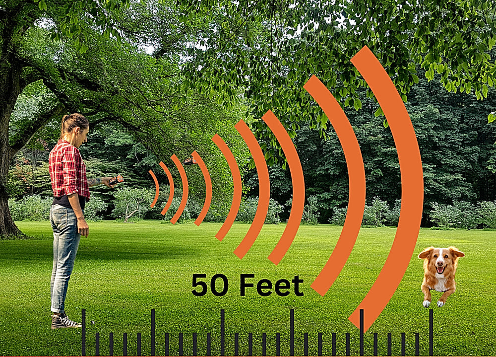 Ultrasonic training range of up to 50 feet in open space