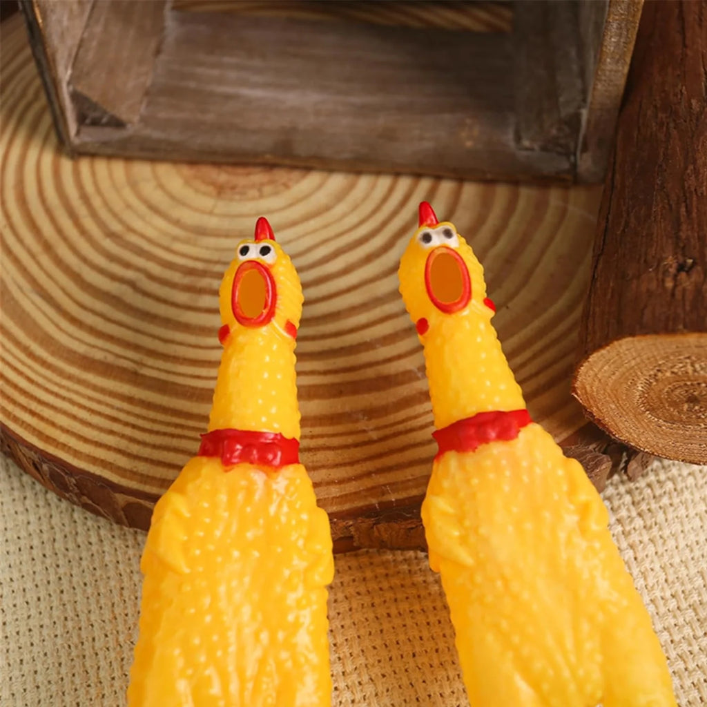 4 Pcs of Small Squeaky Shrilling Rubber Chicken Chew Toy with Playful Squeeze Sound