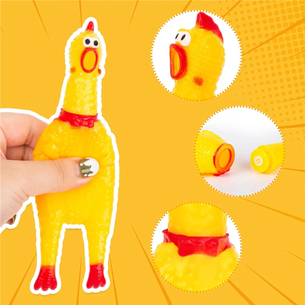 4 Pcs of Small Squeaky Shrilling Rubber Chicken Chew Toy with Playful Squeeze Sound