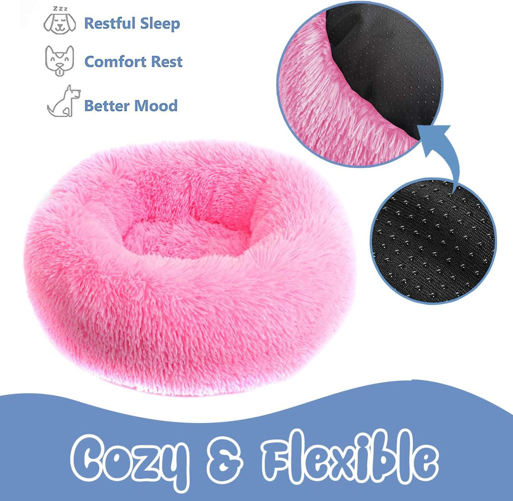 Round Donut Cat and Dog Cushion Bed, Pet Bed for Cats or Small Dogs, Anti-Slip & Water-Resistant Bottom, Super Soft Durable Fabric Pet Beds, Washable Luxury Cat & Dog Bed Hot Pink 19.7'