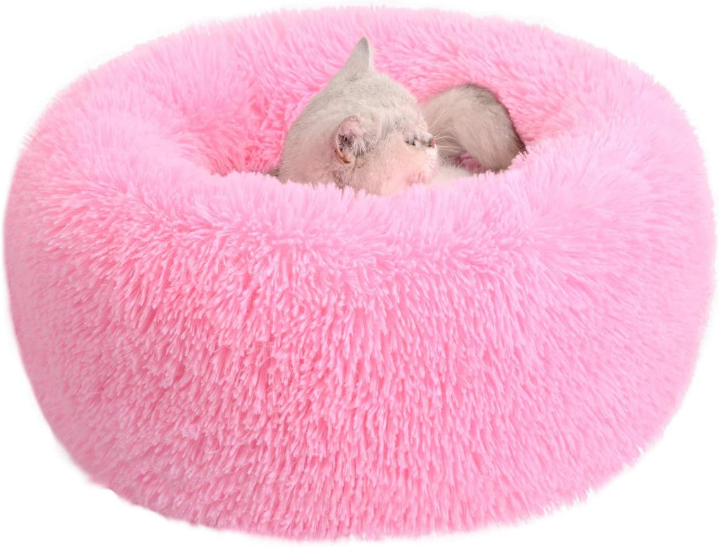 Round Donut Cat and Dog Cushion Bed, Pet Bed for Cats or Small Dogs, Anti-Slip & Water-Resistant Bottom, Super Soft Durable Fabric Pet Beds, Washable Luxury Cat & Dog Bed Hot Pink 19.7'