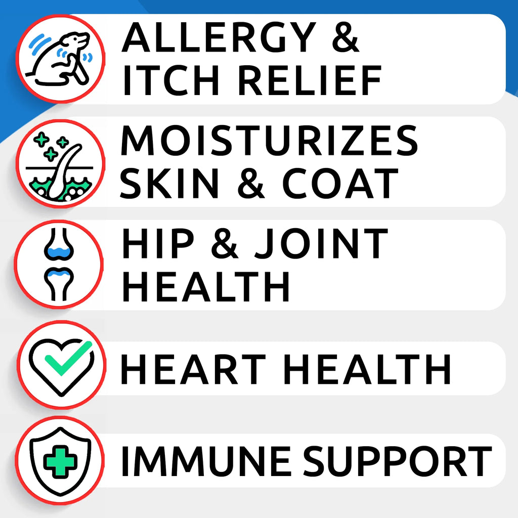 Omega 3 for Dogs - 180 Fish Oil Treats for Dog Shedding, Skin Allergy, Itch Relief, Hot Spots Treatment - Joint Health - Skin and Coat Supplement - EPA & DHA Fatty Acids - Salmon Oil