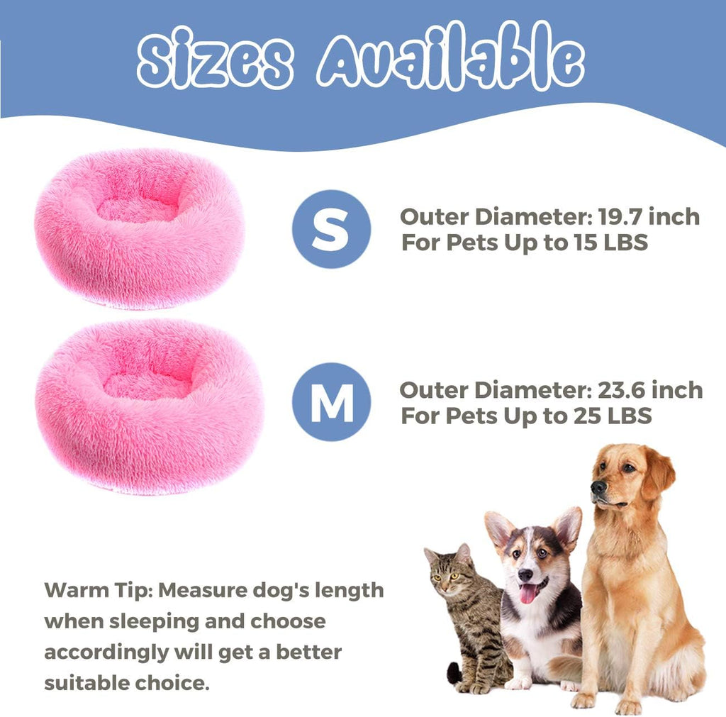 Round Donut Cat and Dog Cushion Bed, Pet Bed for Cats or Small Dogs, Anti-Slip & Water-Resistant Bottom, Super Soft Durable Fabric Pet Beds, Washable Luxury Cat & Dog Bed Hot Pink 19.7'