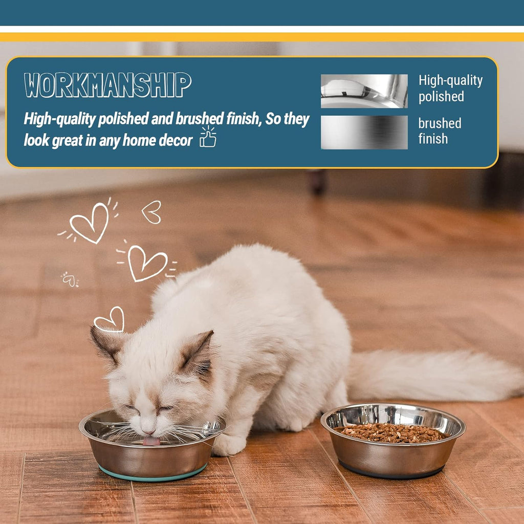 Lightweight Stainless Steel Cat Bowls - 1.8 Cup, 2 Pack