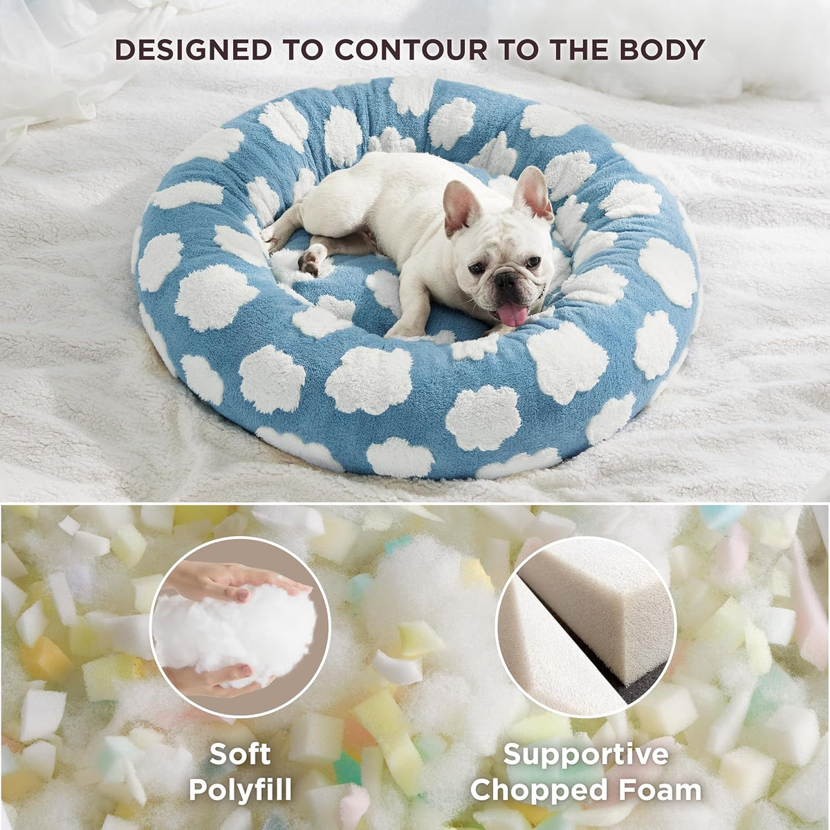 Donut Small Dog Bed - round Cat Beds for Indoor Cats Calming Pet Beds, Cute Modern Beds with Jacquard Shaggy Plush & anti Slip Bottom, 30 Inch, Blue,M (30X30X8)