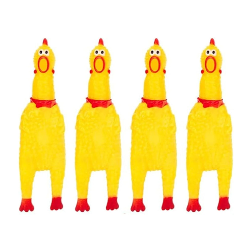 4 Pcs of Small Squeaky Shrilling Rubber Chicken Chew Toy with Playful Squeeze Sound