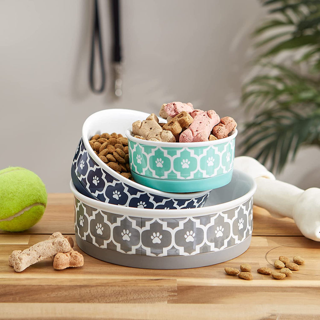 Lattice Pet Bowl, Removable Silicone Ring Creates Non-Slip Bottom for Secure Feeding & Less Mess, Microwave & Dishwasher Safe, Small Set, 4.25X2", Gray, 2 Count