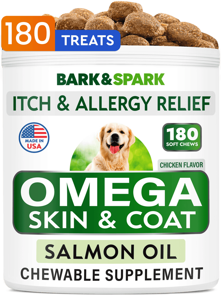 Omega 3 for Dogs - 180 Fish Oil Treats for Dog Shedding, Skin Allergy, Itch Relief, Hot Spots Treatment - Joint Health - Skin and Coat Supplement - EPA & DHA Fatty Acids - Salmon Oil