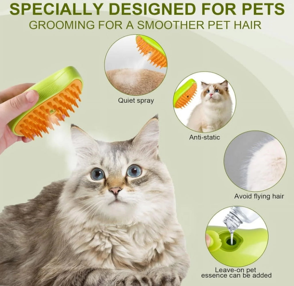 3 in 1 Self Cleaning Cat Steamer Brush-Removes Tangled Hair, Cat Steamer Brush for Massage