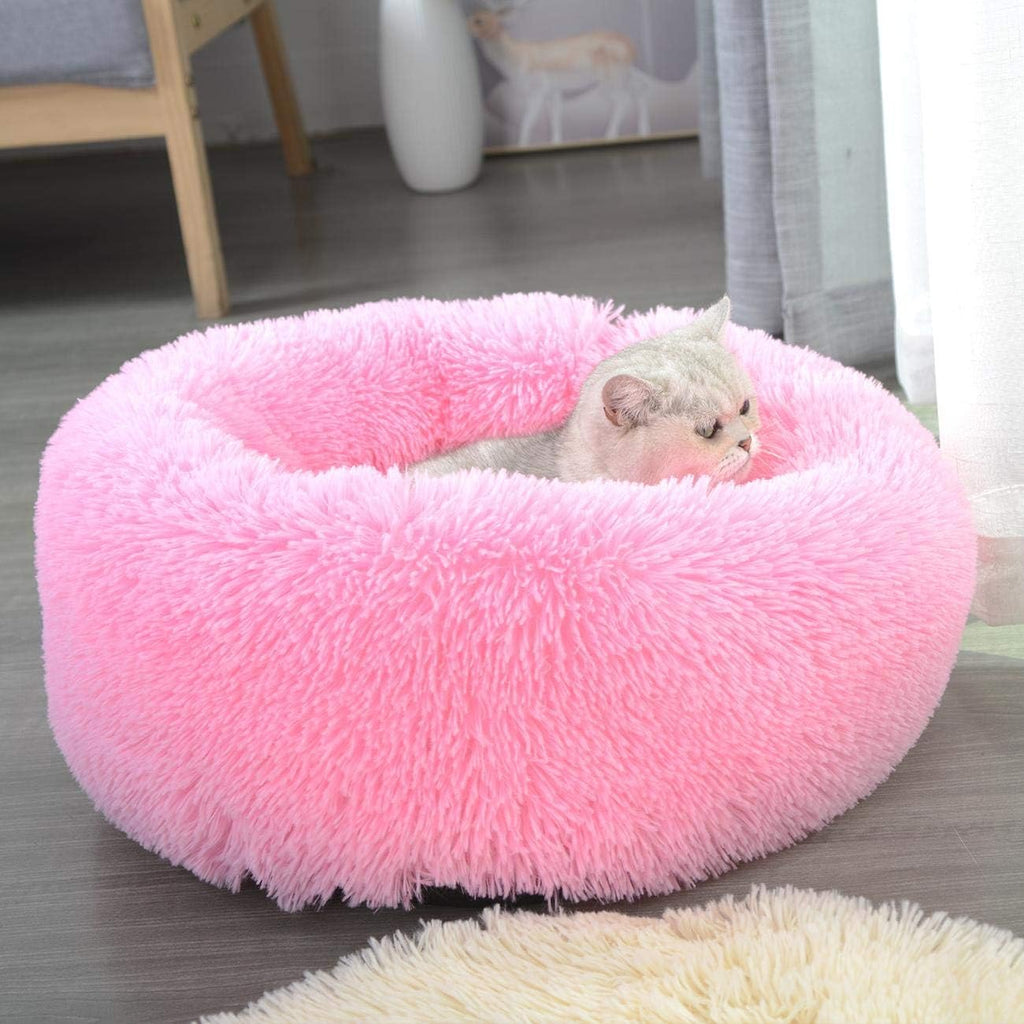 Round Donut Cat and Dog Cushion Bed, Pet Bed for Cats or Small Dogs, Anti-Slip & Water-Resistant Bottom, Super Soft Durable Fabric Pet Beds, Washable Luxury Cat & Dog Bed Hot Pink 19.7'