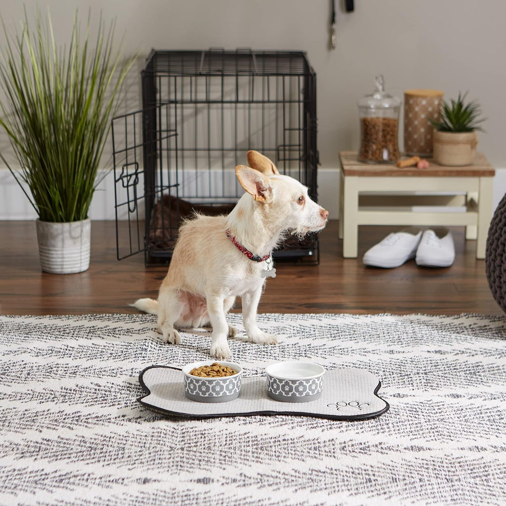 Lattice Pet Bowl, Removable Silicone Ring Creates Non-Slip Bottom for Secure Feeding & Less Mess, Microwave & Dishwasher Safe, Small Set, 4.25X2", Gray, 2 Count