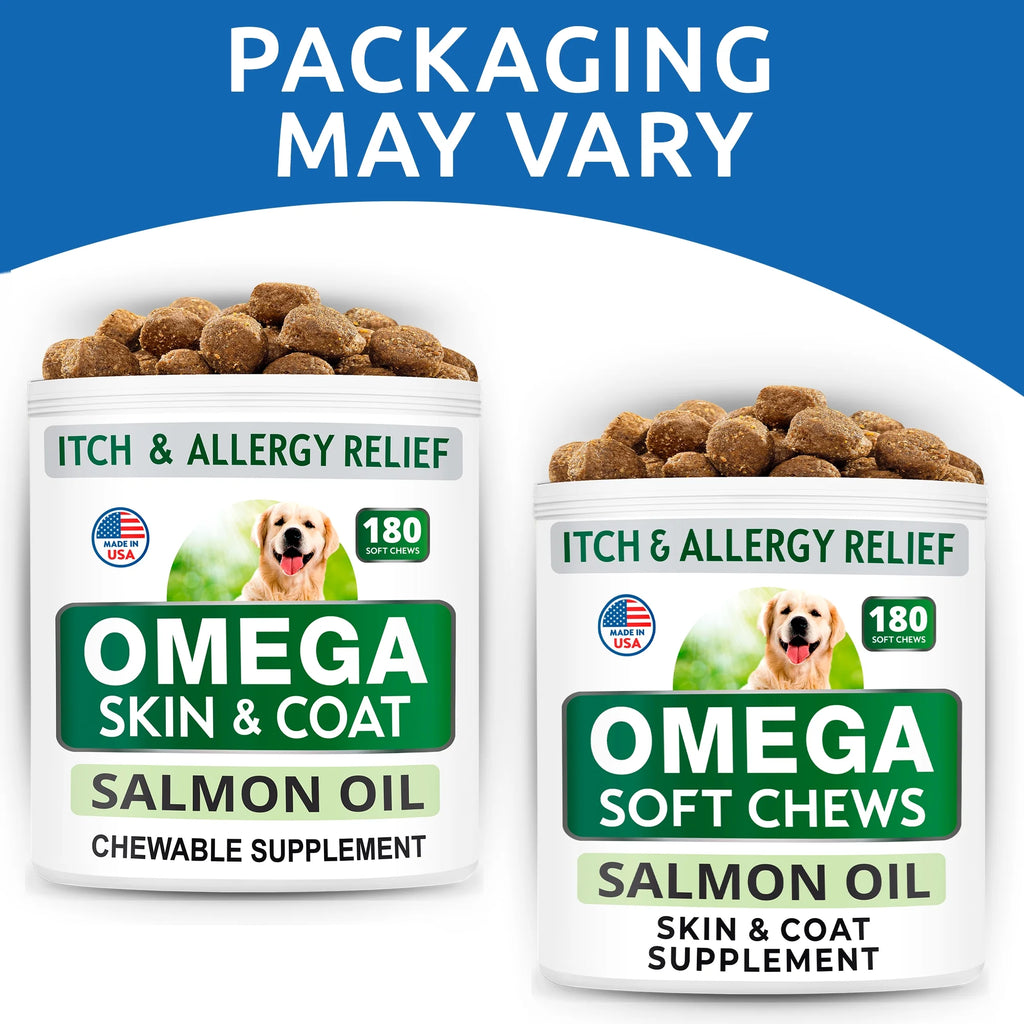 Omega 3 for Dogs - 180 Fish Oil Treats for Dog Shedding, Skin Allergy, Itch Relief, Hot Spots Treatment - Joint Health - Skin and Coat Supplement - EPA & DHA Fatty Acids - Salmon Oil