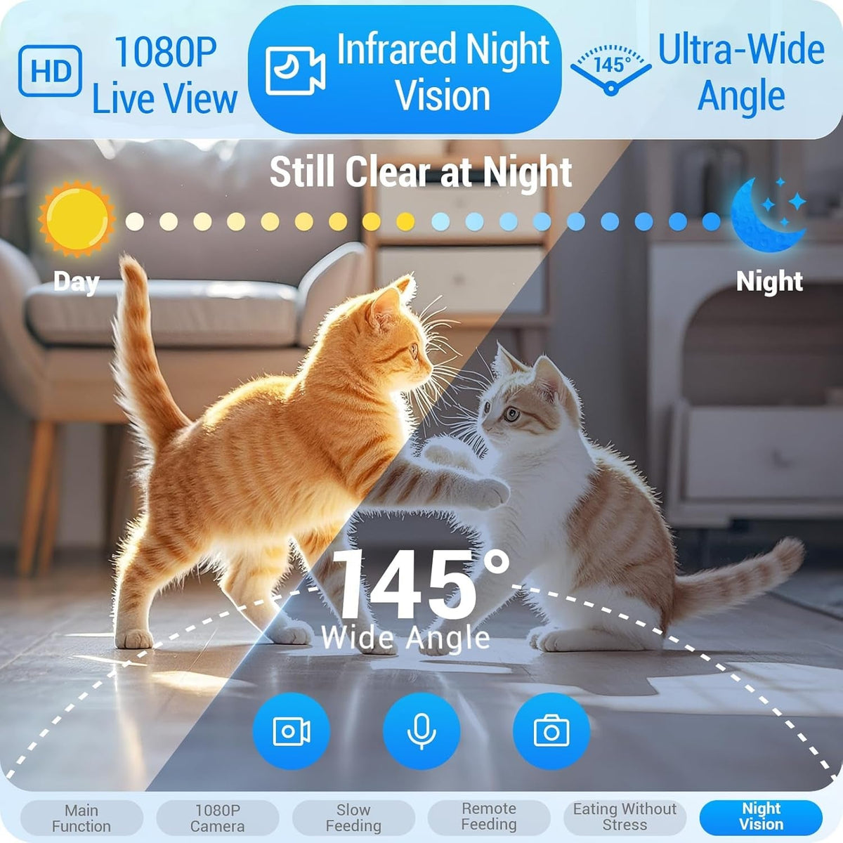 1080p live view with infrared night vision and 145° wide angle