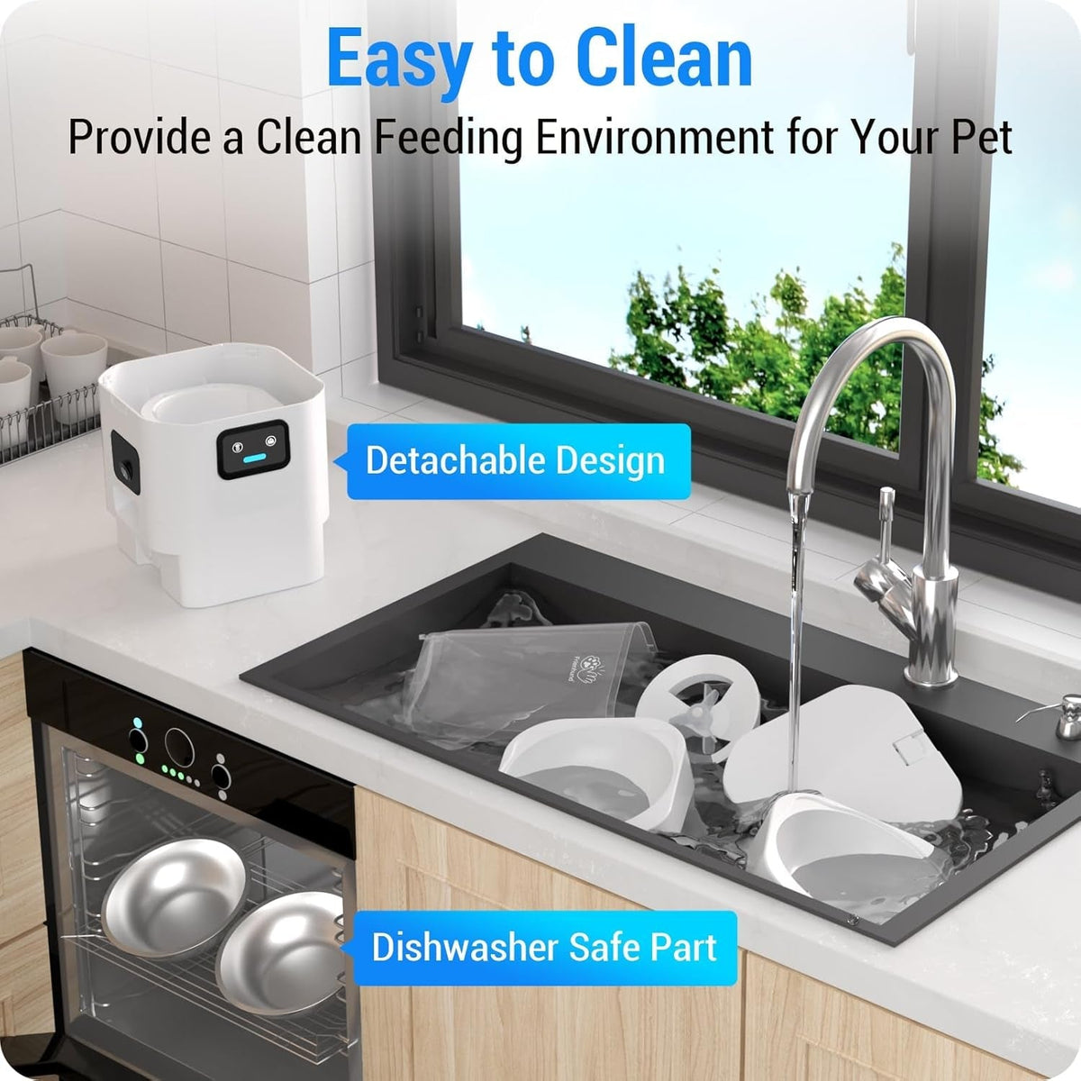 Detachable design with dishwasher-safe stainless steel bowls