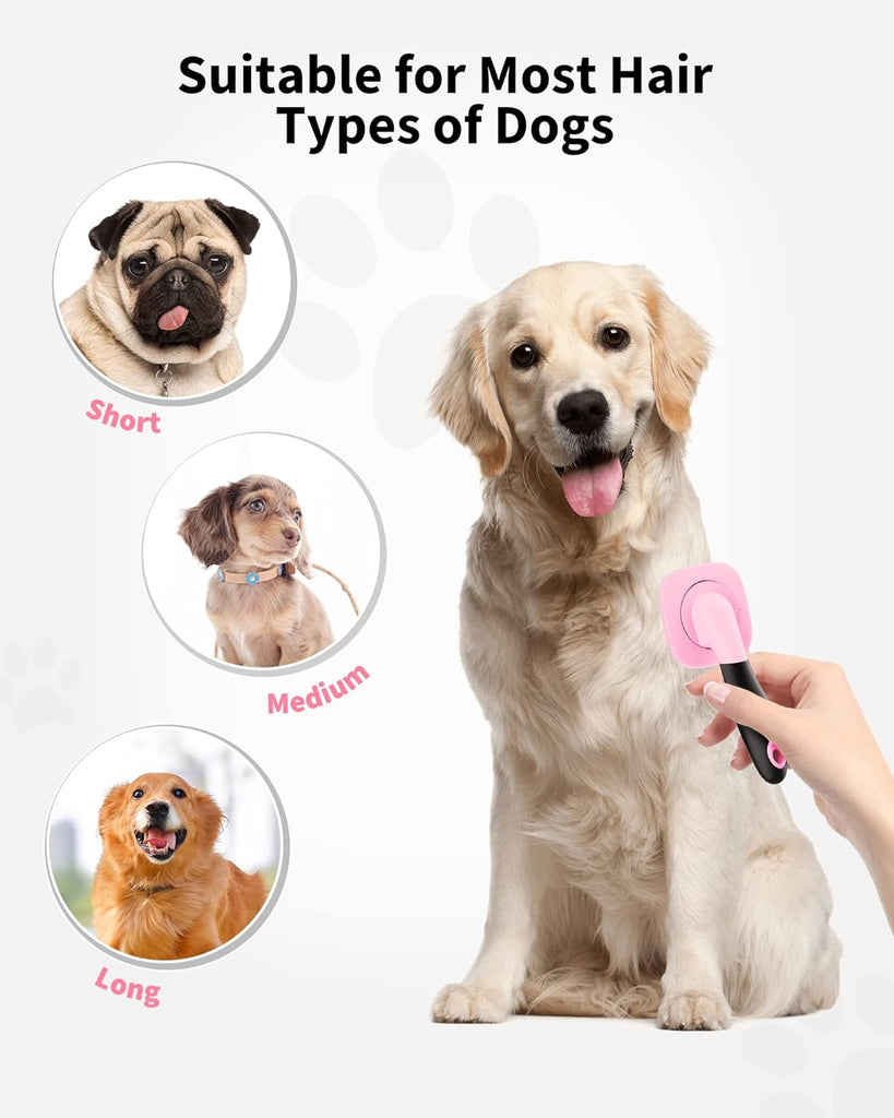 Dog Brush & Cat Brush- Slicker Pet Grooming Brush- Shedding Grooming Tools(Pink)