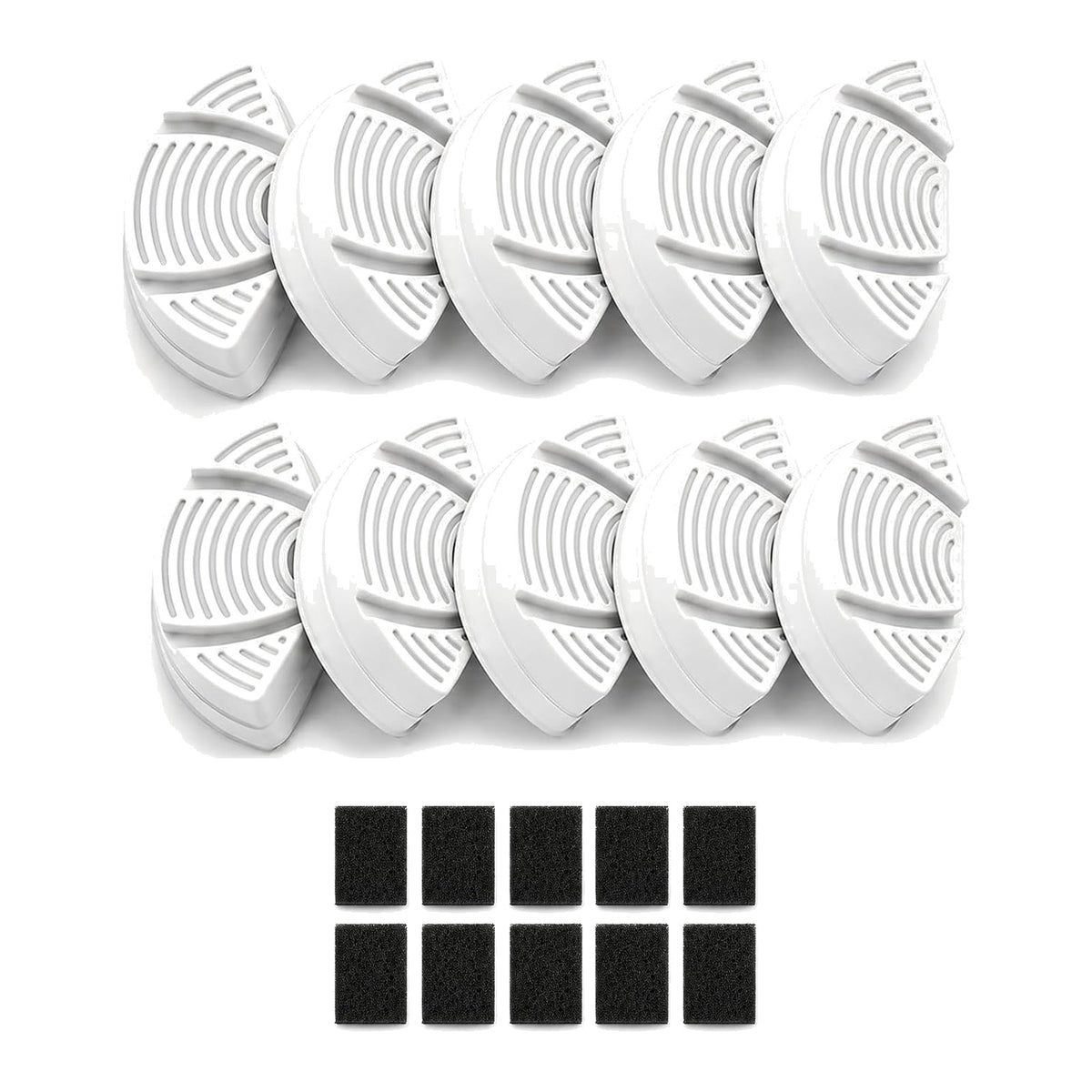 10 replacement filters and 10 pump sponges for the 3.2L stainless steel fountain
